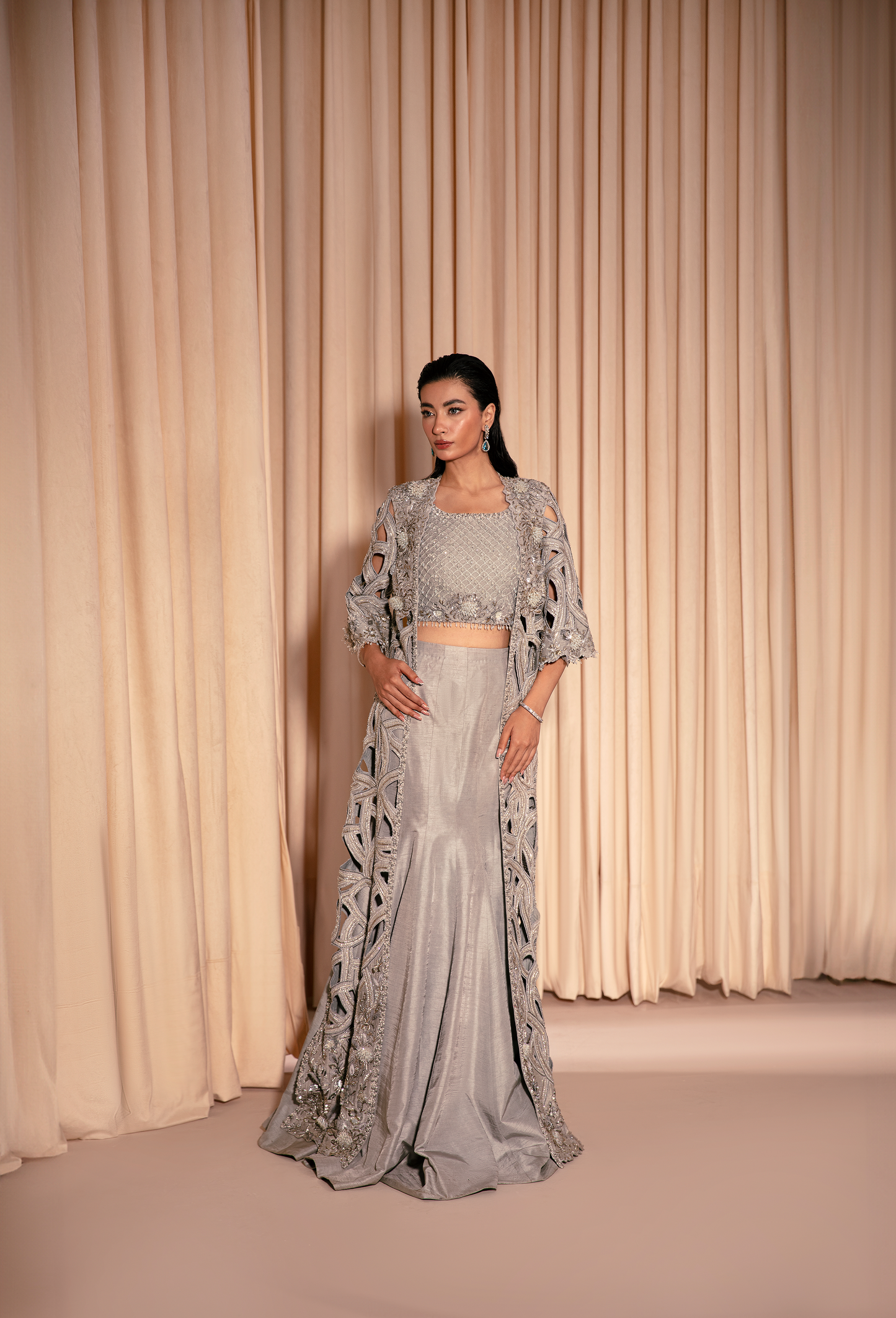 GRAY CUTWORK HEAVY FORMAL