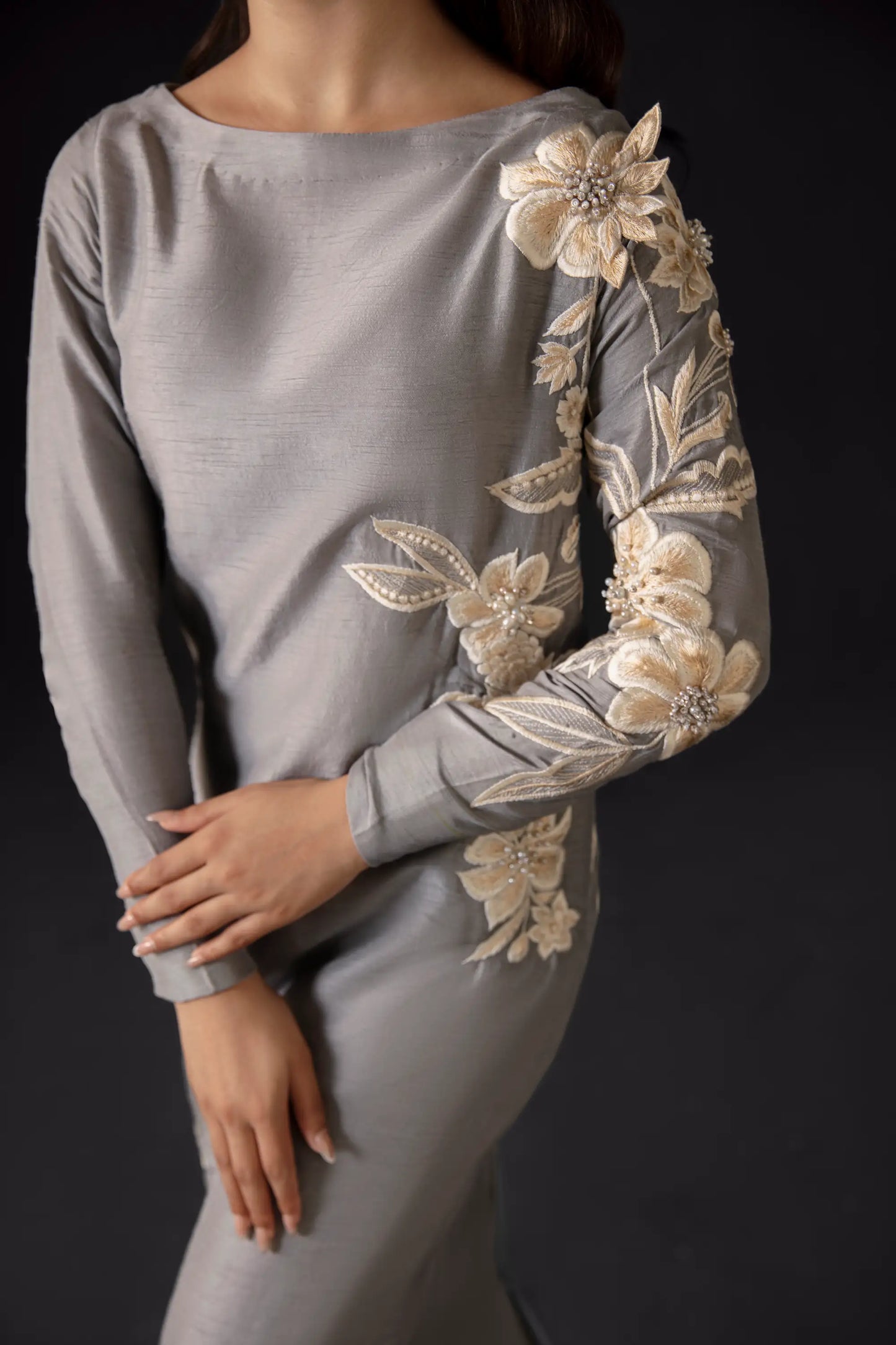 Grey Floral Kaftan