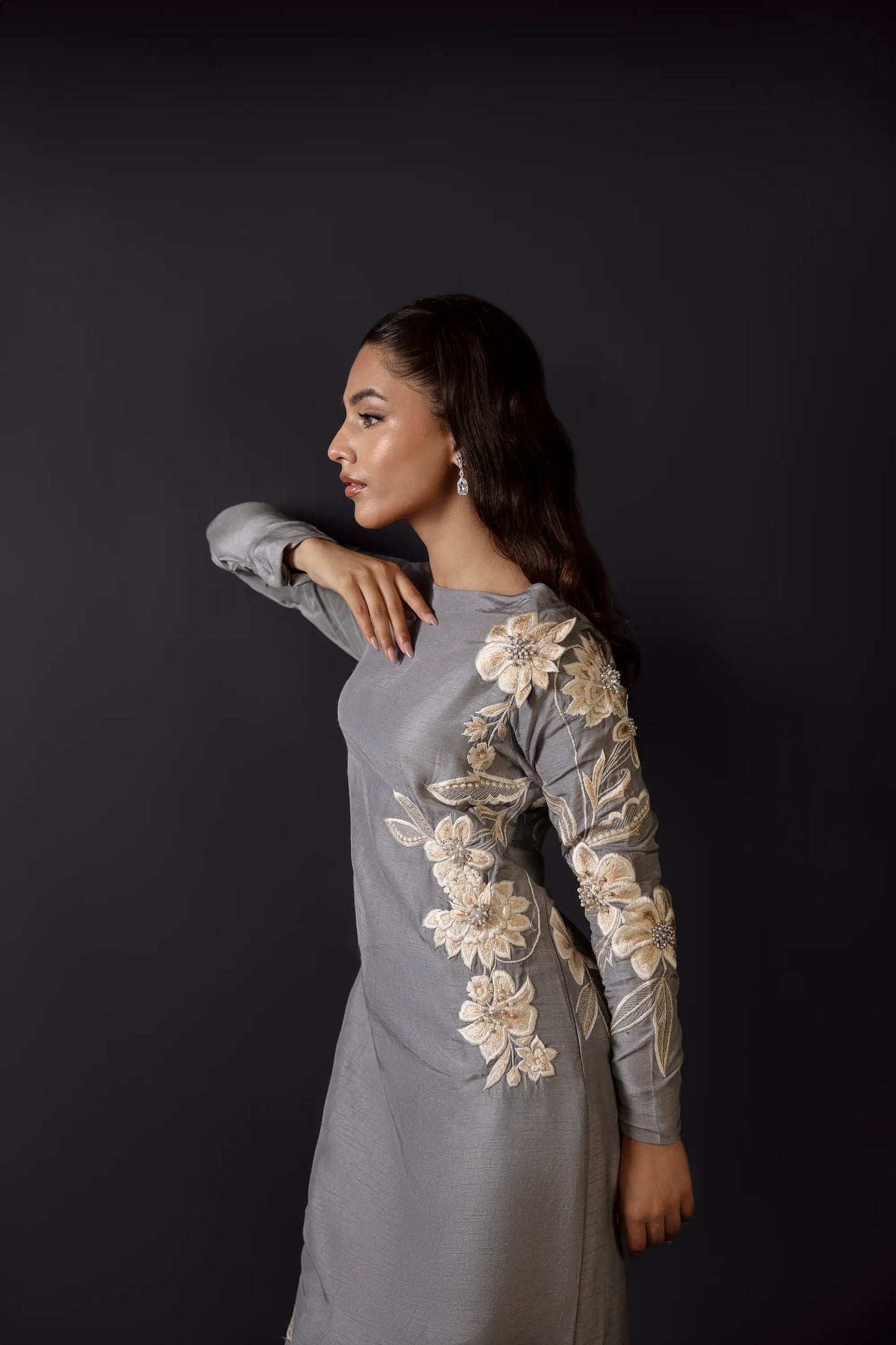 Grey Floral Kaftan