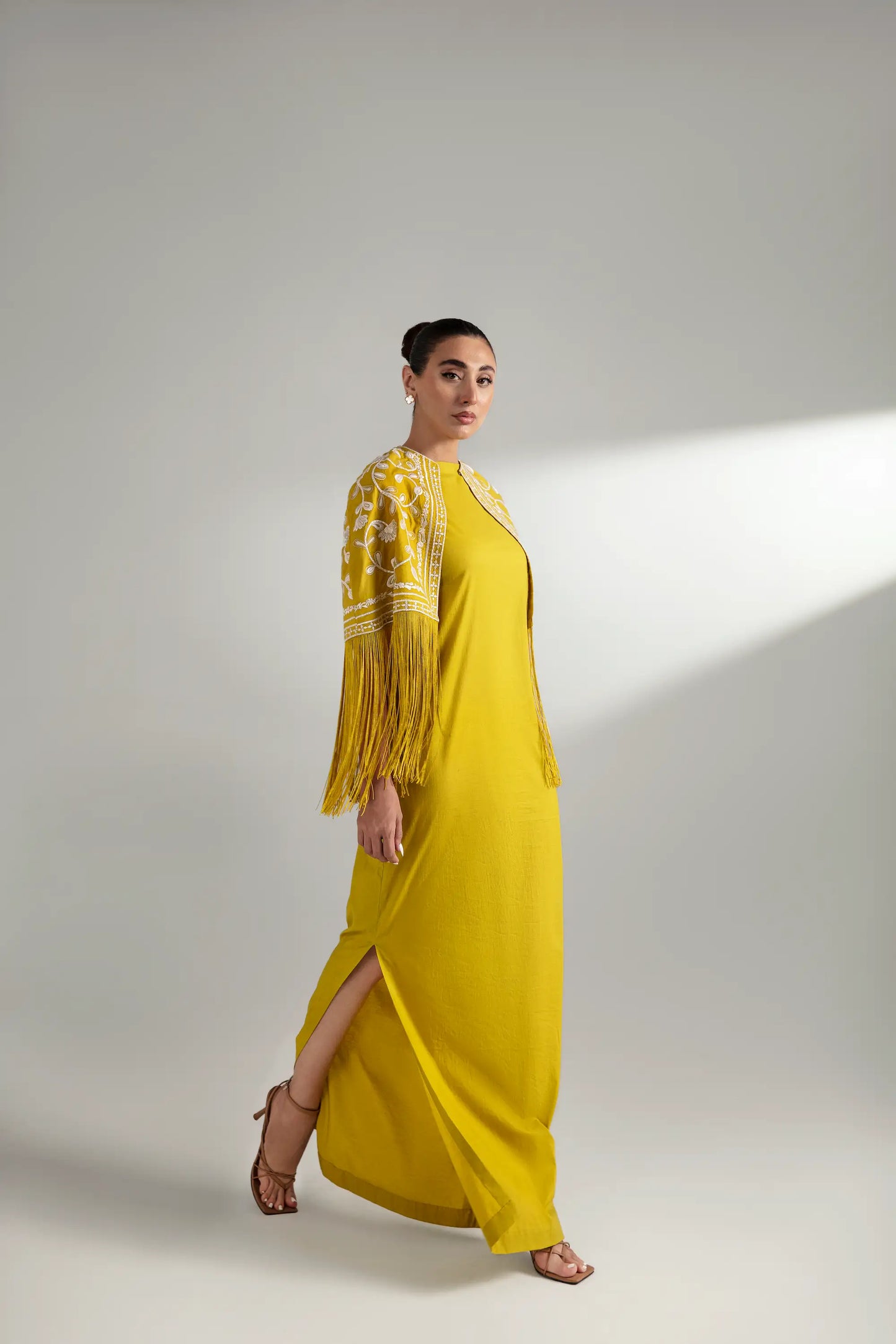 Yellow Fringe Cape Set