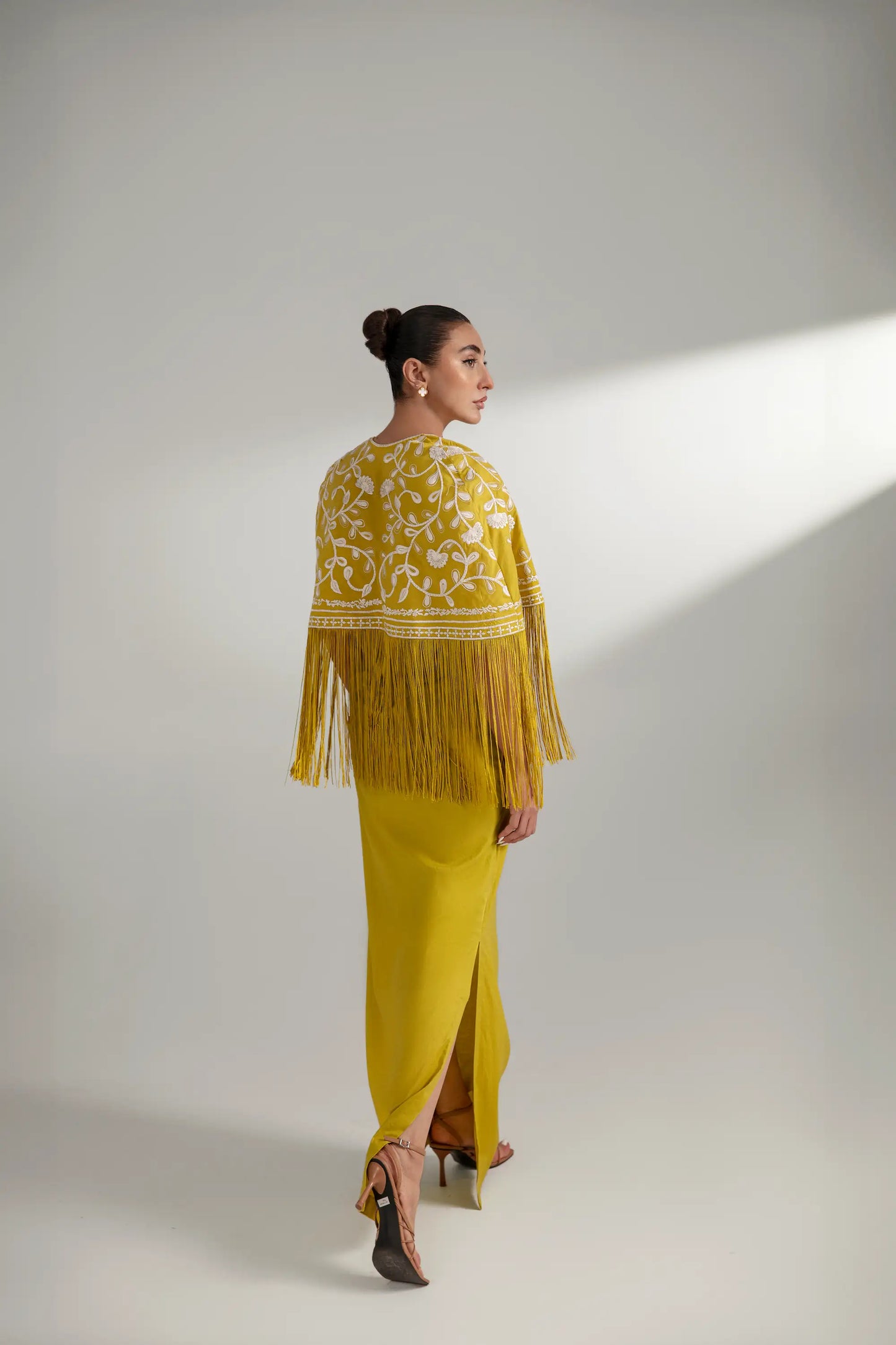 Yellow Fringe Cape Set