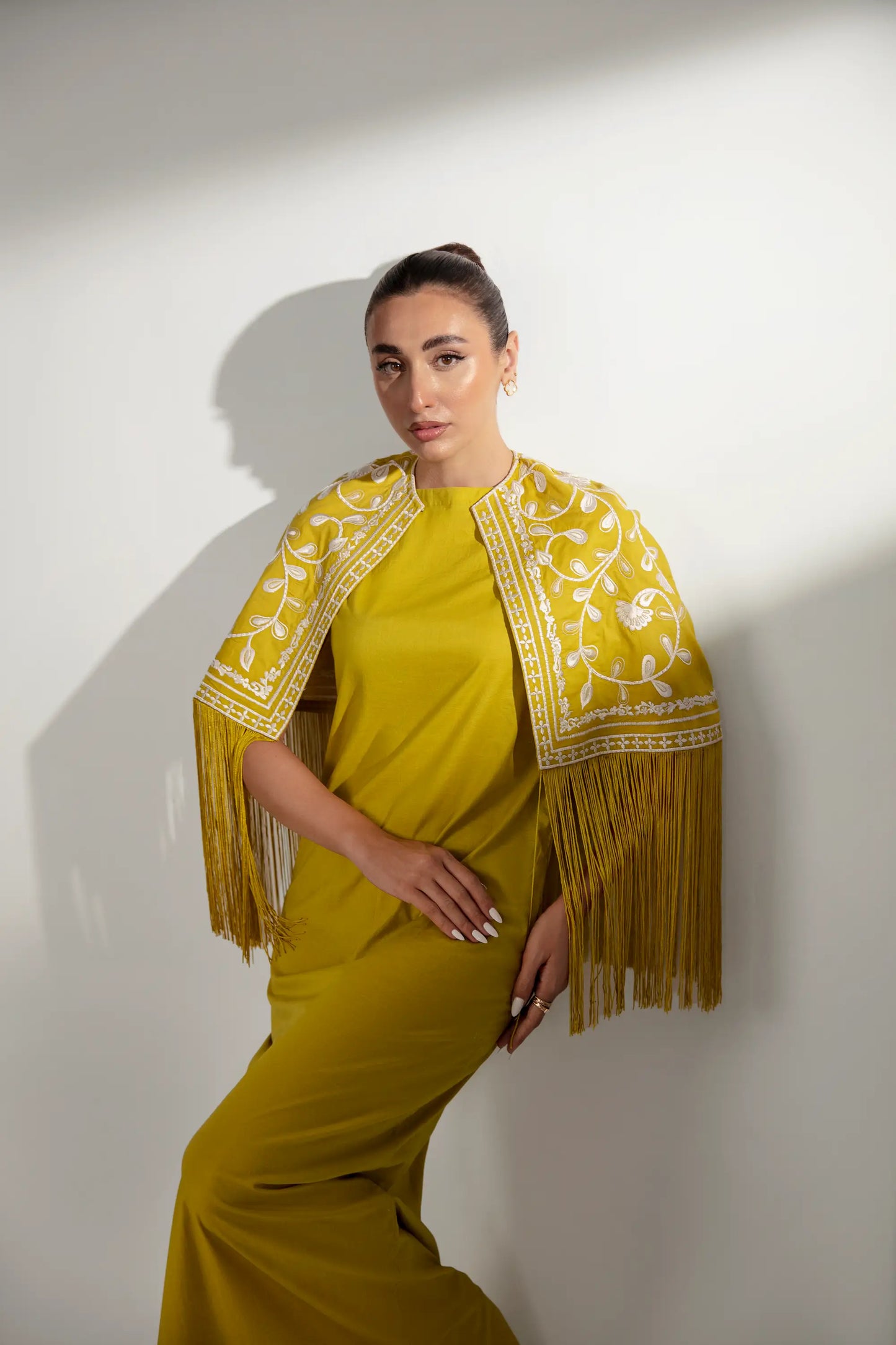 Yellow Fringe Cape Set